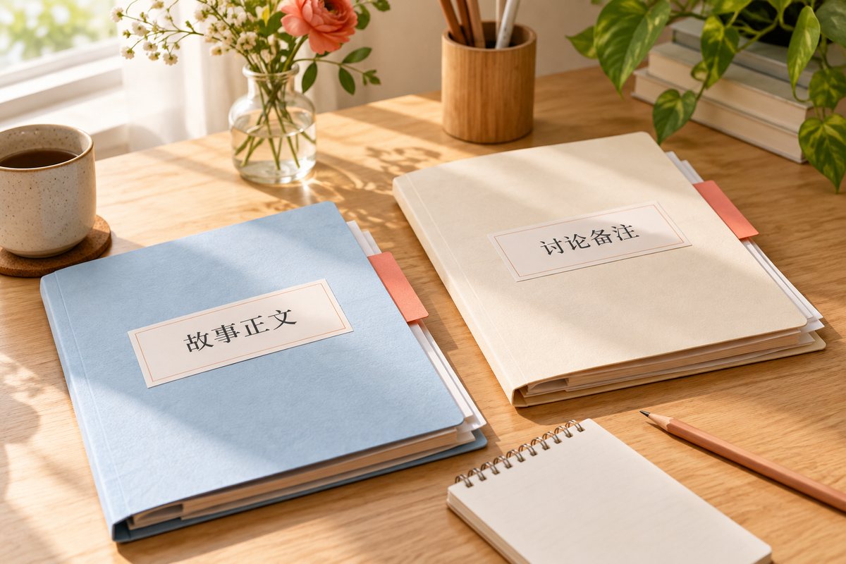分别标为故事正文与讨论备注的两份文件夹
