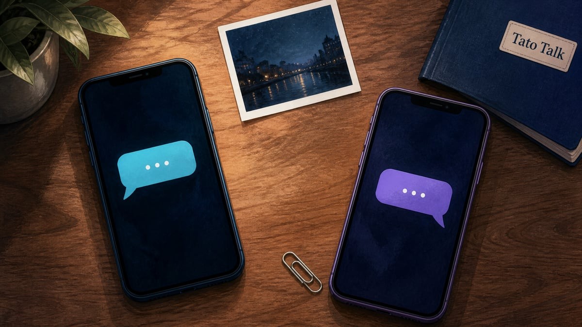 Tato Talk第一段对话示意:先交换可辨认的文字,再核对一份不敏感的测试资料